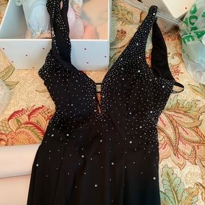Black evening long dress with sequins